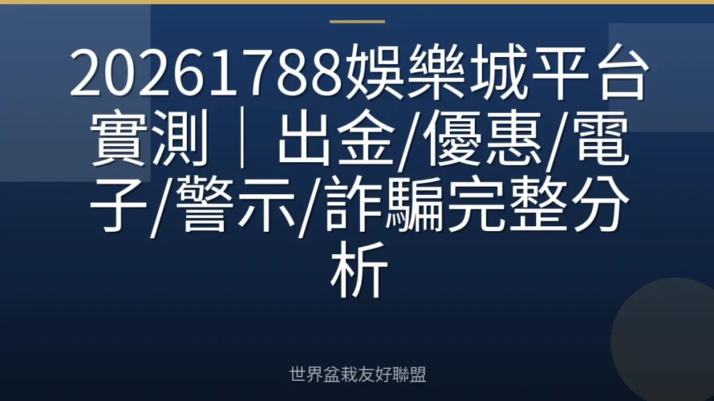 20261788娛樂城平台實測|出金/優惠/電子/警示/詐騙完整分析