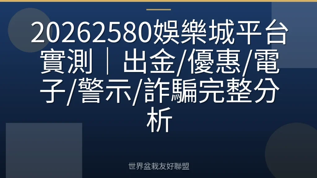 20262580娛樂城平台實測|出金/優惠/電子/警示/詐騙完整分析