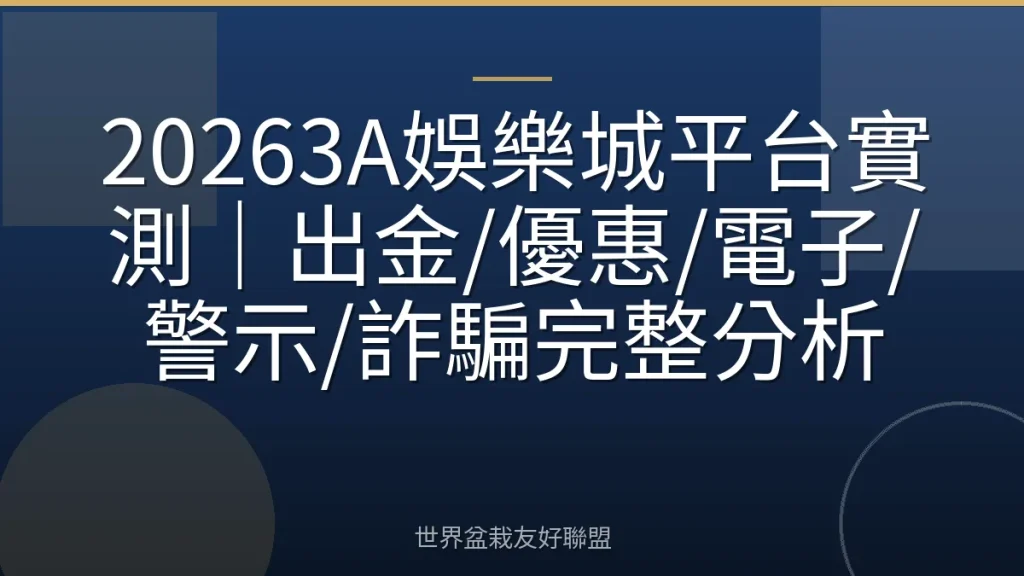20263A娛樂城平台實測|出金/優惠/電子/警示/詐騙完整分析