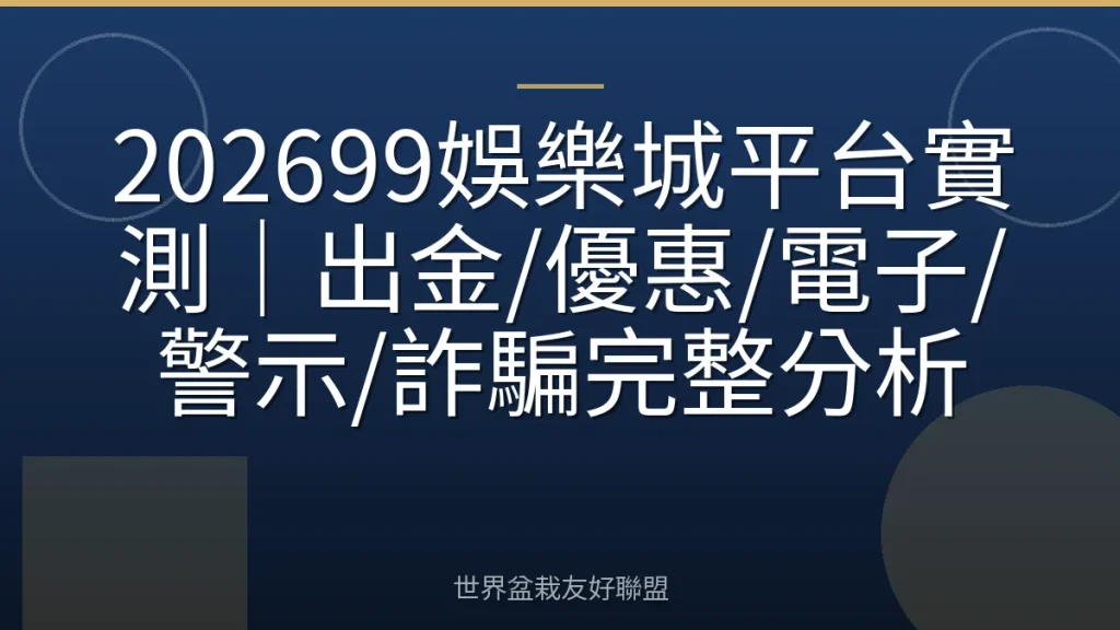 202699娛樂城平台實測｜出金/優惠/電子/警示/詐騙完整分析