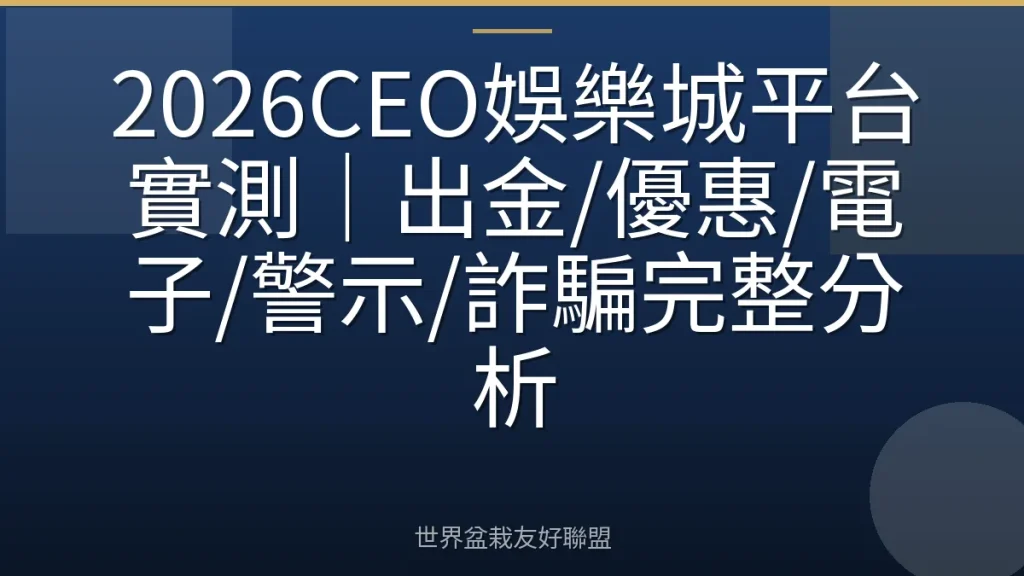 2026CEO娛樂城平台實測｜出金/優惠/電子/警示/詐騙完整分析
