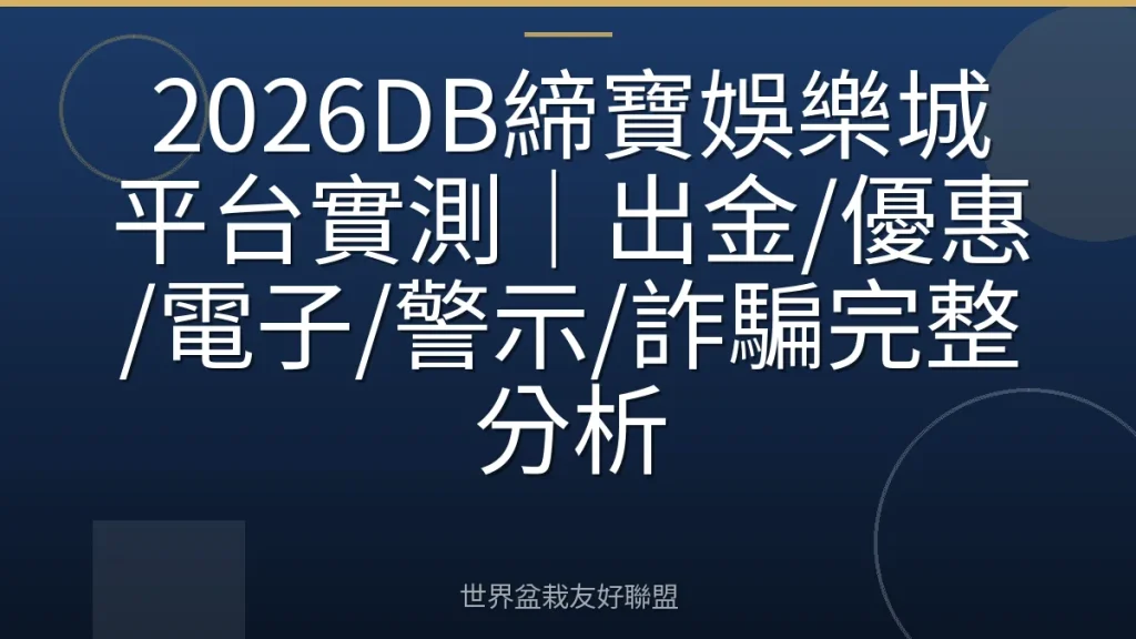 2026DB締寶娛樂城平台實測|出金/優惠/電子/警示/詐騙完整分析