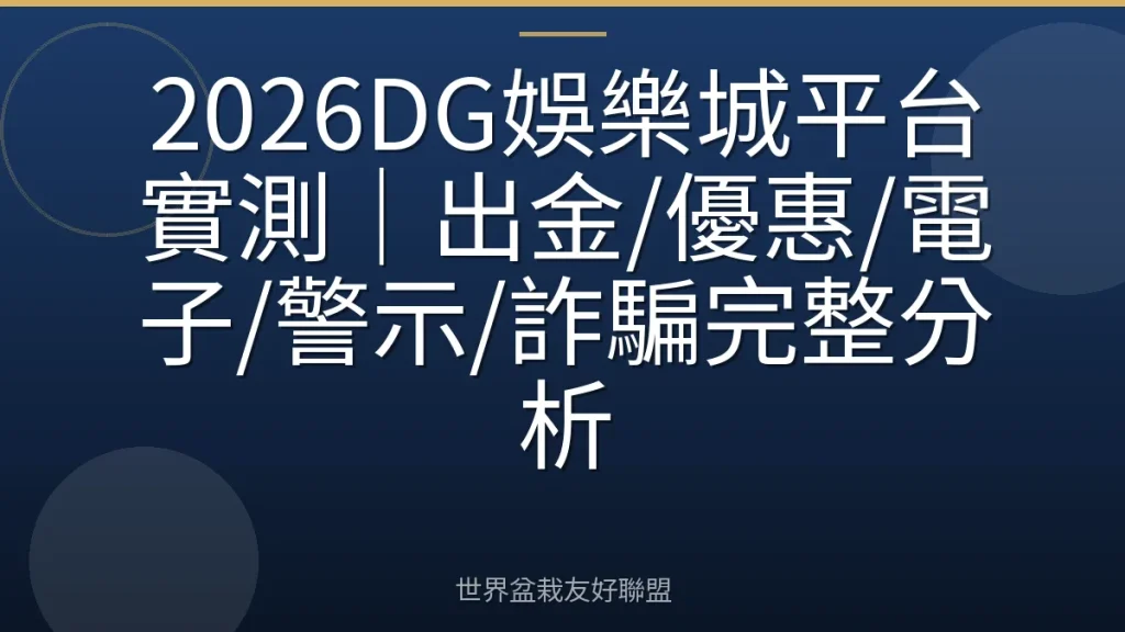 2026DG娛樂城平台實測|出金/優惠/電子/警示/詐騙完整分析