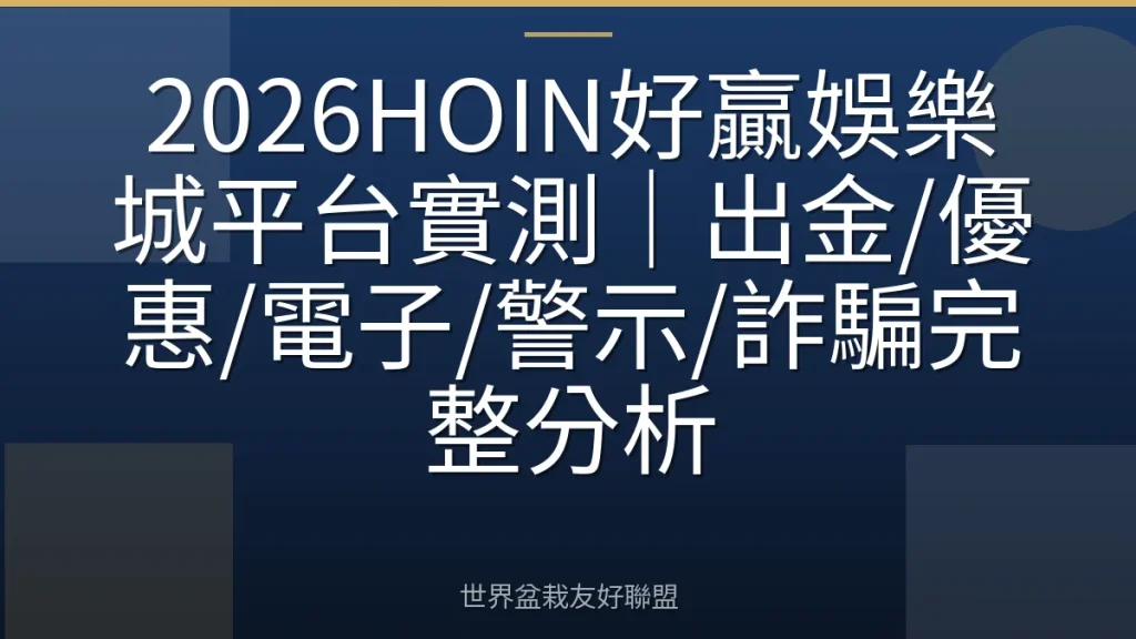 2026HOIN好贏娛樂城平台實測｜出金/優惠/電子/警示/詐騙完整分析
