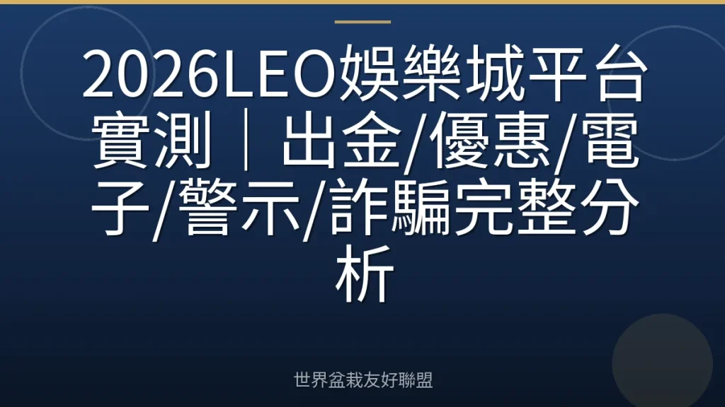 2026LEO娛樂城平台實測｜出金/優惠/電子/警示/詐騙完整分析