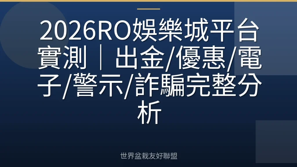2026RO娛樂城平台實測｜出金/優惠/電子/警示/詐騙完整分析