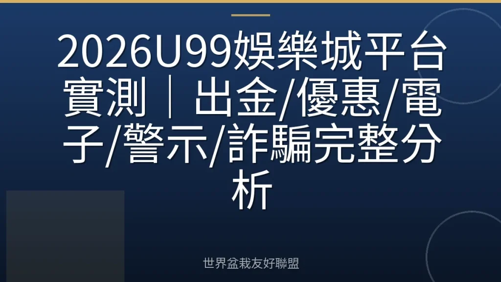 2026U99娛樂城平台實測|出金/優惠/電子/警示/詐騙完整分析