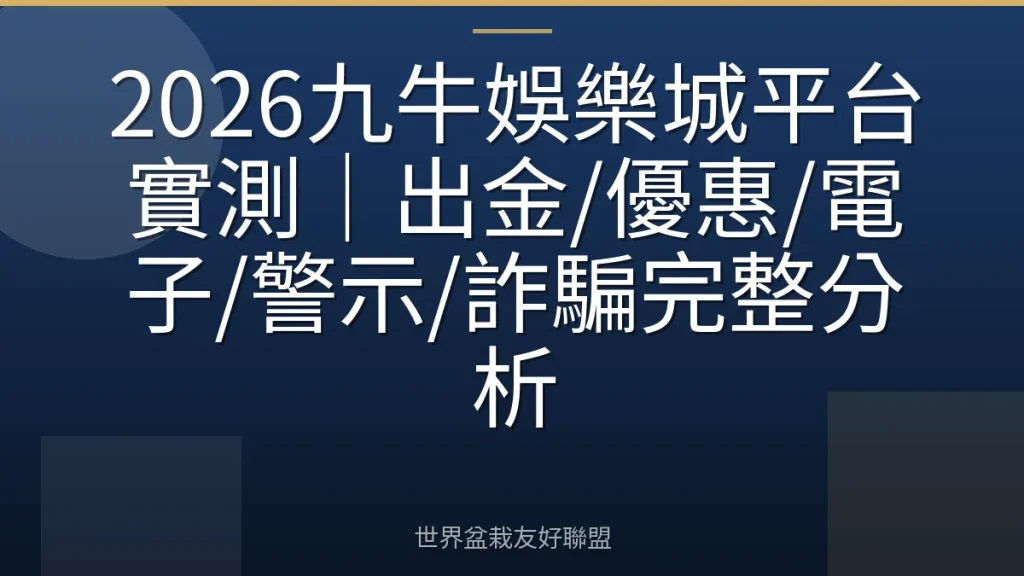 2026九牛娛樂城平台實測|出金/優惠/電子/警示/詐騙完整分析