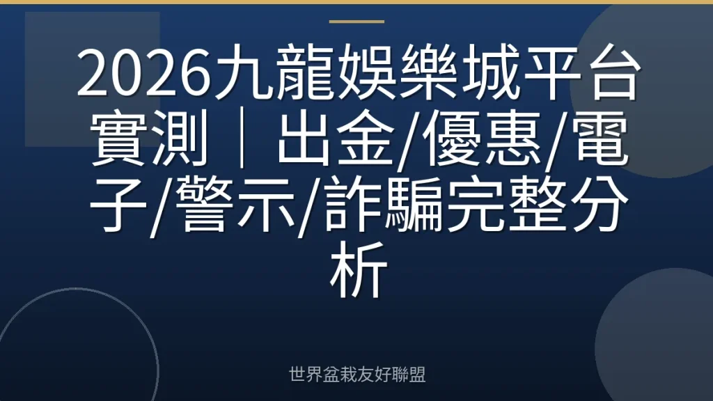 2026九龍娛樂城平台實測|出金/優惠/電子/警示/詐騙完整分析