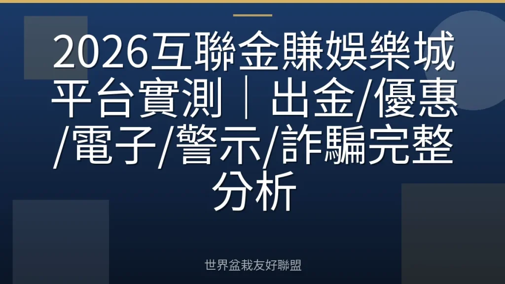 2026互聯金賺娛樂城平台實測|出金/優惠/電子/警示/詐騙完整分析