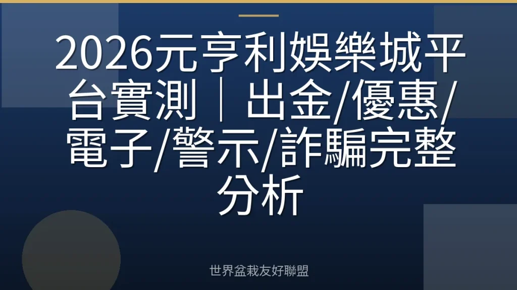 2026元亨利娛樂城平台實測|出金/優惠/電子/警示/詐騙完整分析
