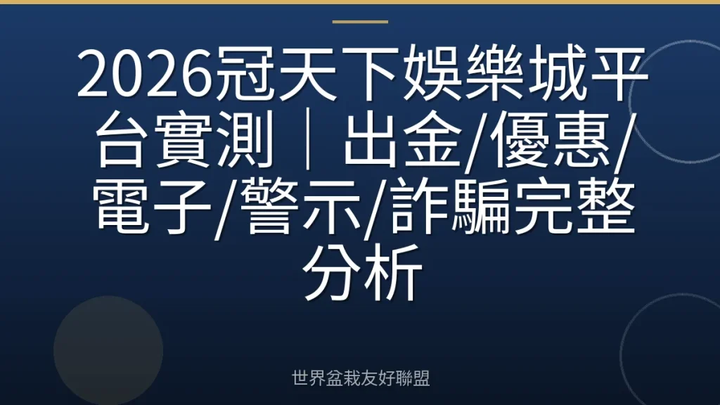 2026冠天下娛樂城平台實測｜出金/優惠/電子/警示/詐騙完整分析