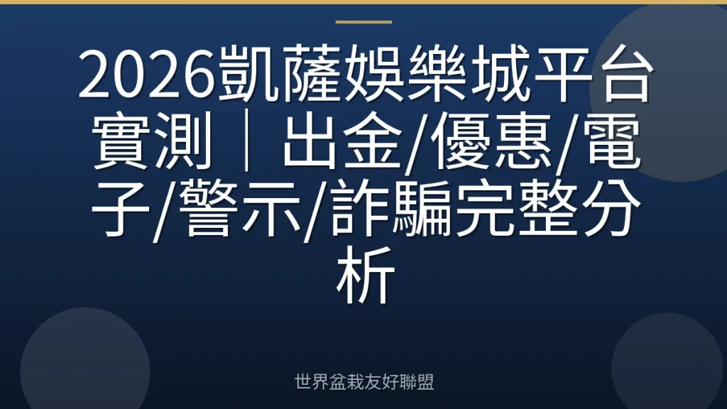 2026凱薩娛樂城平台實測|出金/優惠/電子/警示/詐騙完整分析