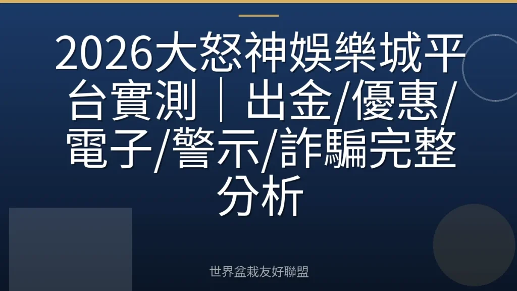 2026大怒神娛樂城平台實測｜出金/優惠/電子/警示/詐騙完整分析