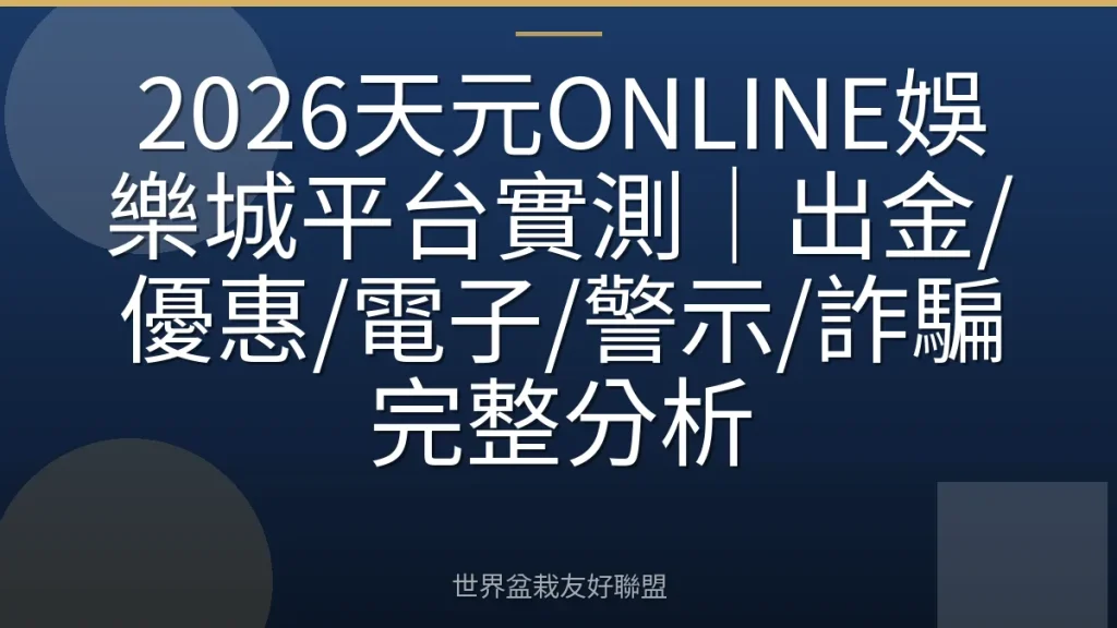 2026天元ONLINE娛樂城平台實測|出金/優惠/電子/警示/詐騙完整分析