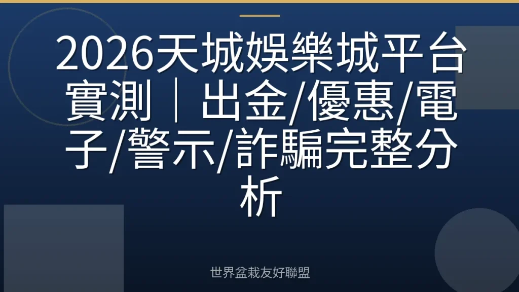 2026天城娛樂城平台實測|出金/優惠/電子/警示/詐騙完整分析