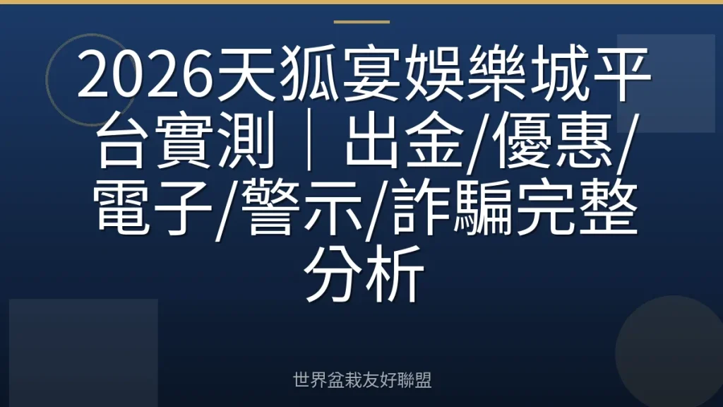 2026天狐宴娛樂城平台實測｜出金/優惠/電子/警示/詐騙完整分析
