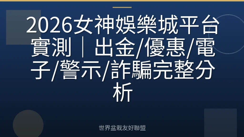 2026女神娛樂城平台實測|出金/優惠/電子/警示/詐騙完整分析