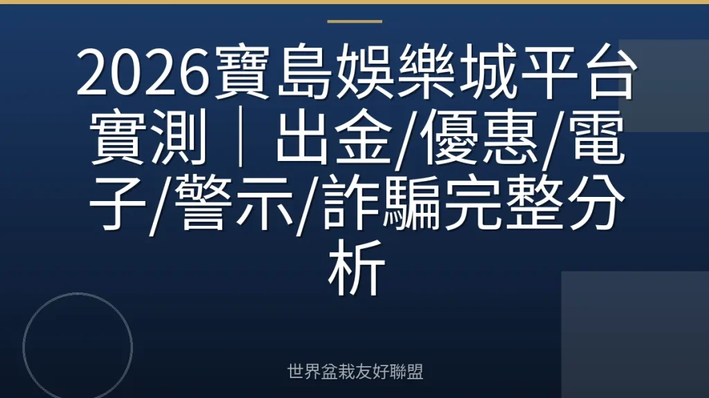 2026寶島娛樂城平台實測|出金/優惠/電子/警示/詐騙完整分析