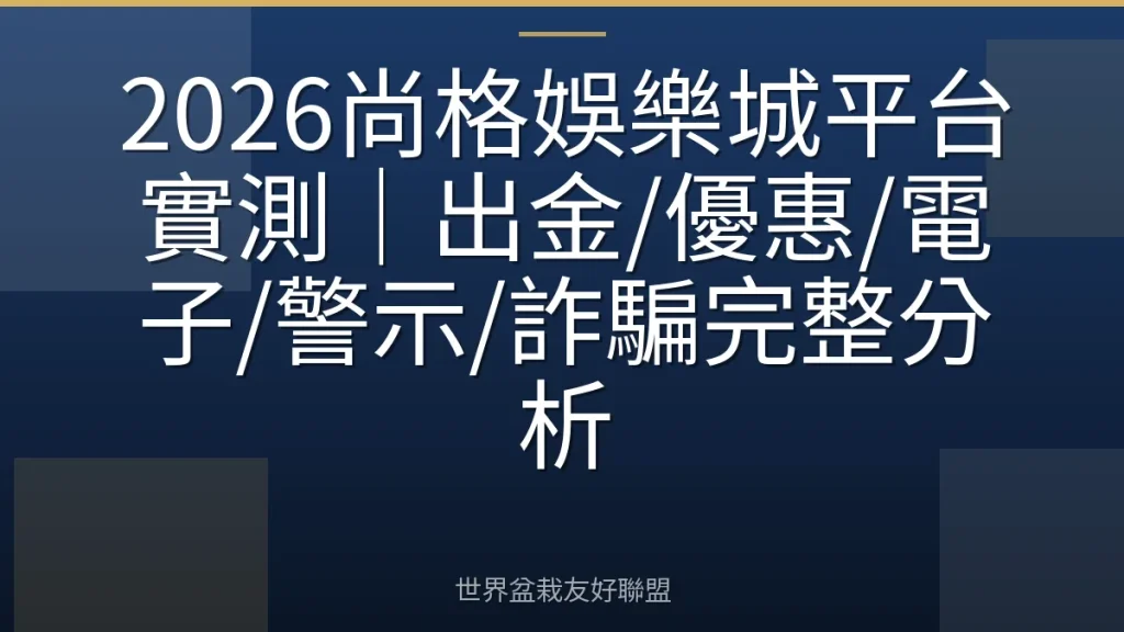 2026尚格娛樂城平台實測｜出金/優惠/電子/警示/詐騙完整分析