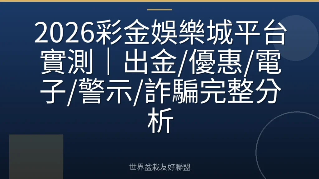 2026彩金娛樂城平台實測|出金/優惠/電子/警示/詐騙完整分析