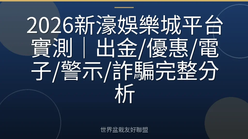 2026新濠娛樂城平台實測|出金/優惠/電子/警示/詐騙完整分析