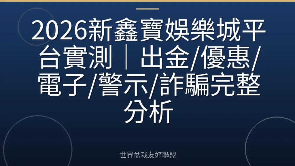 2026新鑫寶娛樂城平台實測|出金/優惠/電子/警示/詐騙完整分析