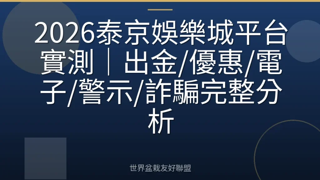 2026泰京娛樂城平台實測|出金/優惠/電子/警示/詐騙完整分析