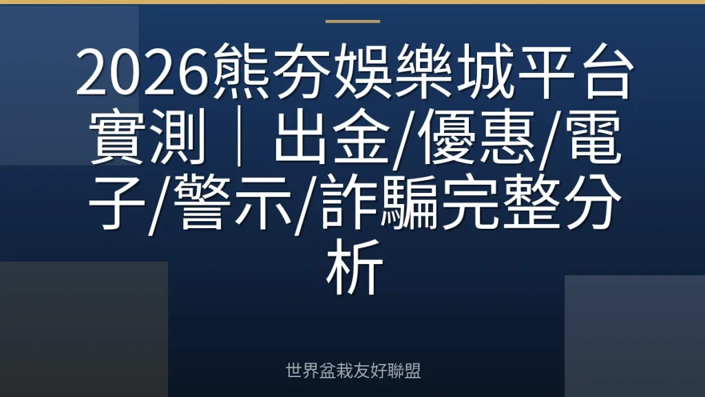 2026熊夯娛樂城平台實測|出金/優惠/電子/警示/詐騙完整分析