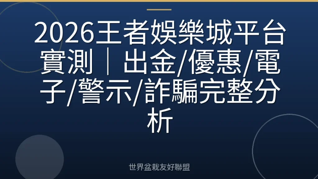 2026王者娛樂城平台實測｜出金/優惠/電子/警示/詐騙完整分析