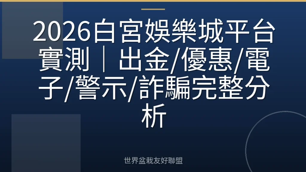 2026白宮娛樂城平台實測｜出金/優惠/電子/警示/詐騙完整分析