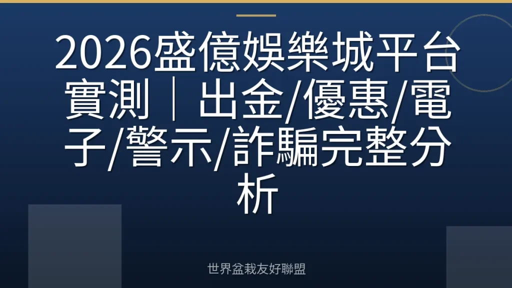 2026盛億娛樂城平台實測|出金/優惠/電子/警示/詐騙完整分析