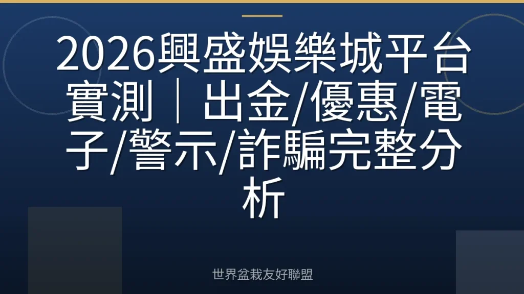 2026興盛娛樂城平台實測|出金/優惠/電子/警示/詐騙完整分析