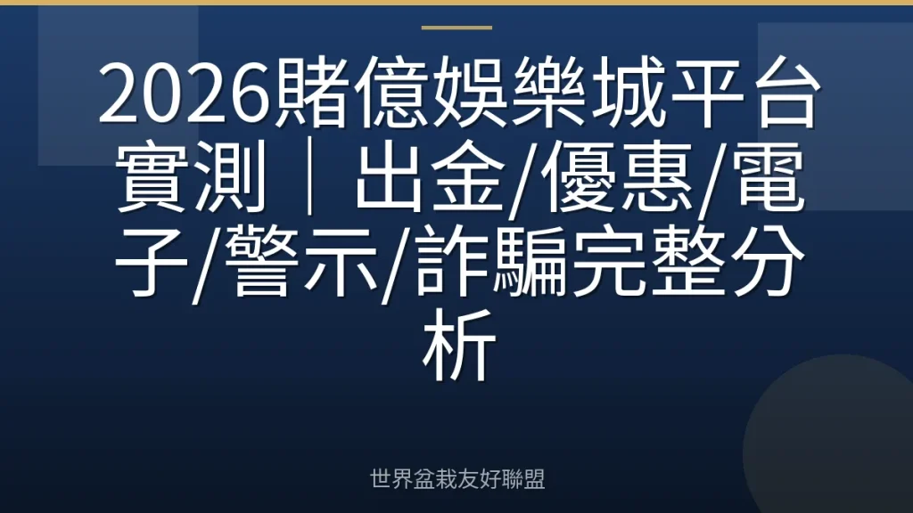 2026賭億娛樂城平台實測｜出金/優惠/電子/警示/詐騙完整分析
