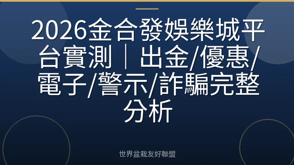 2026金合發娛樂城平台實測｜出金/優惠/電子/警示/詐騙完整分析