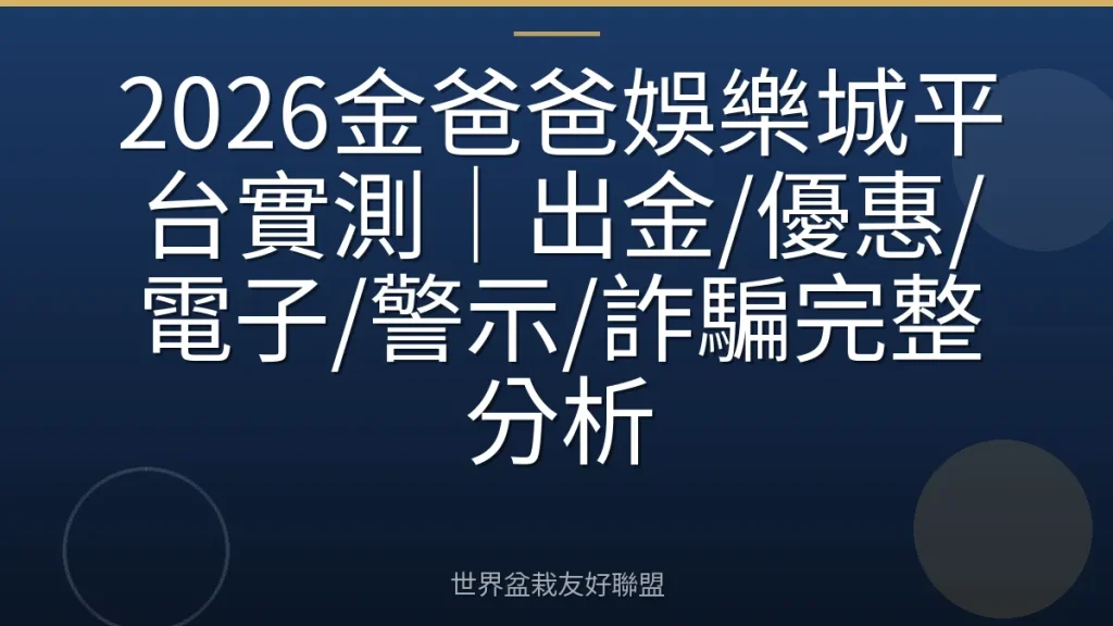 2026金爸爸娛樂城平台實測|出金/優惠/電子/警示/詐騙完整分析
