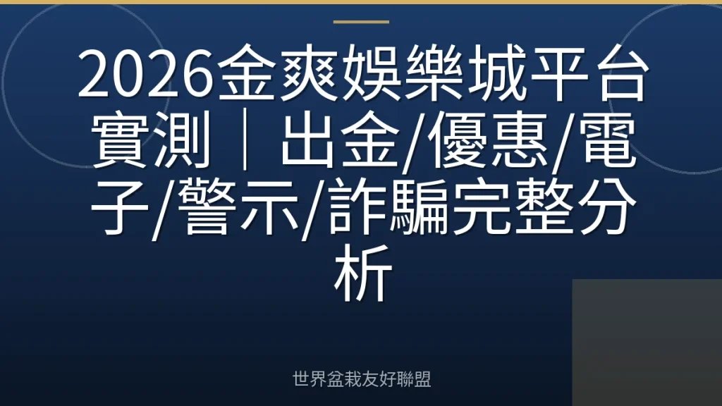 2026金爽娛樂城平台實測｜出金/優惠/電子/警示/詐騙完整分析