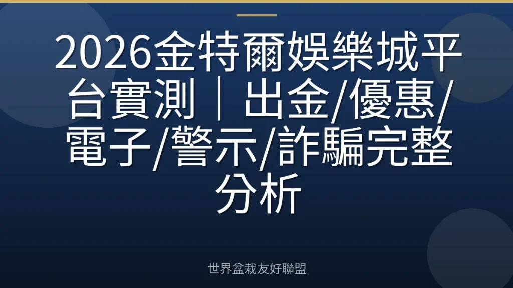2026金特爾娛樂城平台實測｜出金/優惠/電子/警示/詐騙完整分析