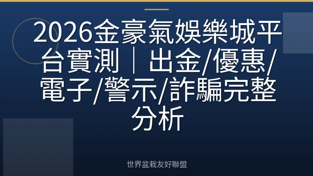 2026金豪氣娛樂城平台實測|出金/優惠/電子/警示/詐騙完整分析