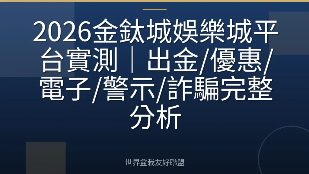 2026金鈦城娛樂城平台實測｜出金/優惠/電子/警示/詐騙完整分析
