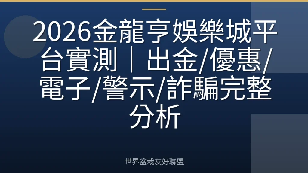 2026金龍亨娛樂城平台實測|出金/優惠/電子/警示/詐騙完整分析