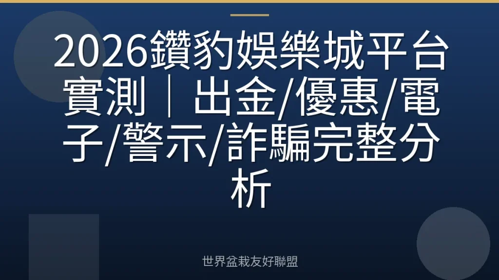 2026鑽豹娛樂城平台實測|出金/優惠/電子/警示/詐騙完整分析