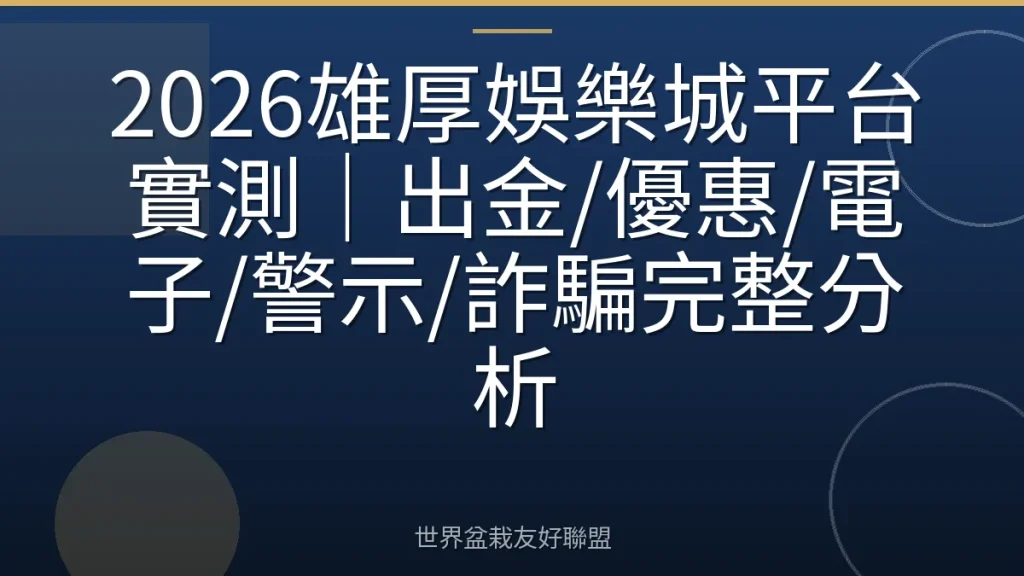 2026雄厚娛樂城平台實測｜出金/優惠/電子/警示/詐騙完整分析
