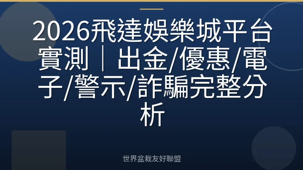 2026飛達娛樂城平台實測｜出金/優惠/電子/警示/詐騙完整分析