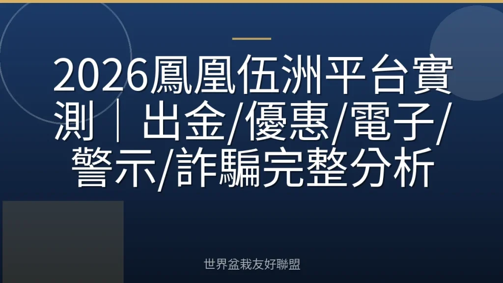 2026鳳凰伍洲平台實測|出金/優惠/電子/警示/詐騙完整分析