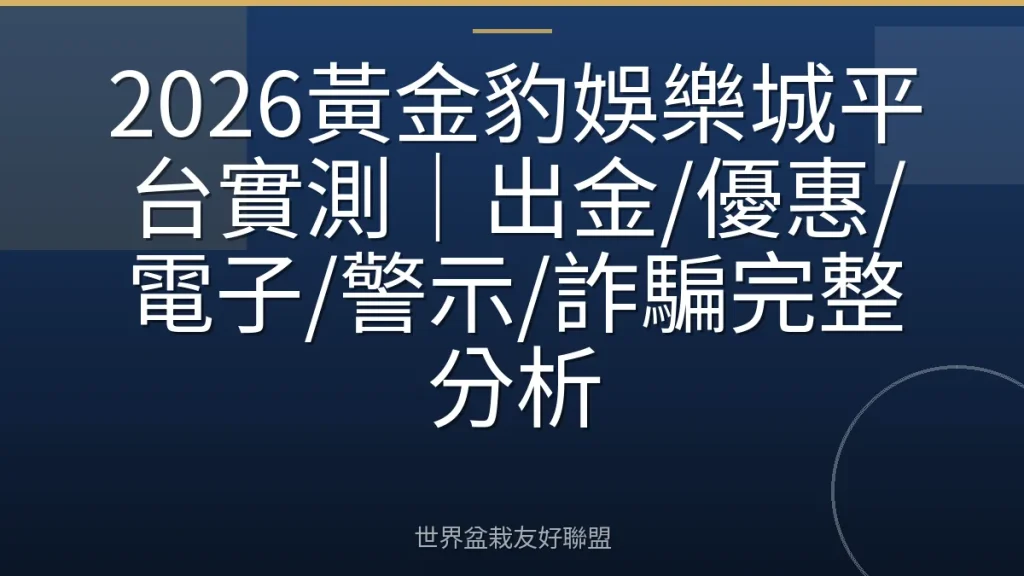 2026黃金豹娛樂城平台實測｜出金/優惠/電子/警示/詐騙完整分析