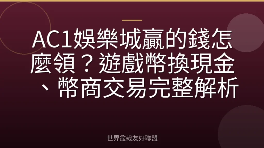 AC1娛樂城贏的錢怎麼領？遊戲幣換現金、幣商交易完整解析