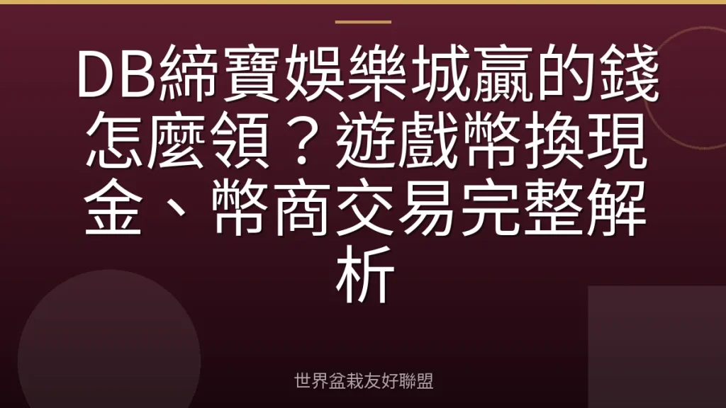 DB締寶娛樂城贏的錢怎麼領?遊戲幣換現金、幣商交易完整解析
