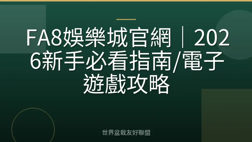FA8娛樂城官網|2026新手必看指南/電子遊戲攻略