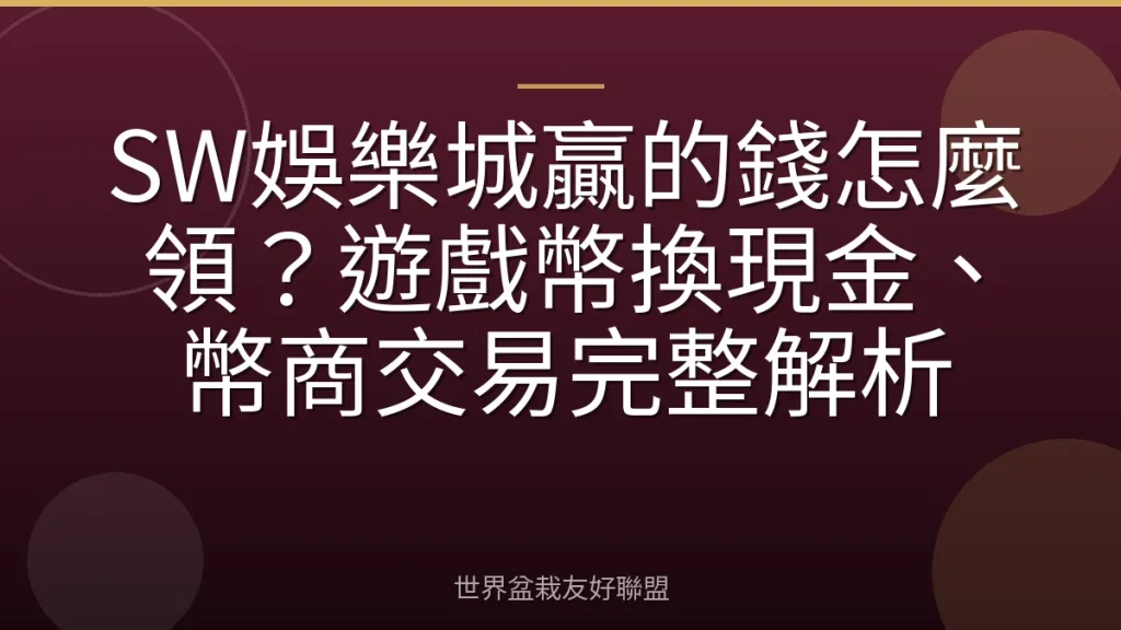 SW娛樂城贏的錢怎麼領？遊戲幣換現金、幣商交易完整解析